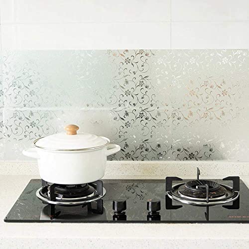 Image of KASHIVAL Self Adhesive Silver Color Flower Design Wallpaper for Kitchen Platform Home Furniture Table Restaurant TV Point (324 Silver Flower 60 * 200cm)