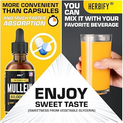 HERBIFY Mullein Extract 2 oz Tincture for Respiratory Health, Mullein Leaf and Flowers Blend (Verbascum Densiflorum)