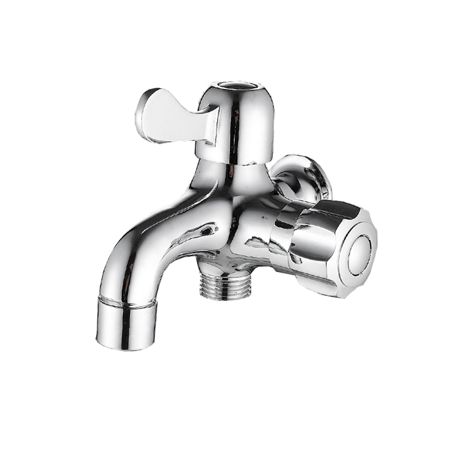 ISCBAFYX Lavadora Grifo de Mezcla de Agua fría Caño Doble Adaptador de Fregadero de lavandería de latón Salida Doble Cocina Baño, Cromo B (Cromo J)