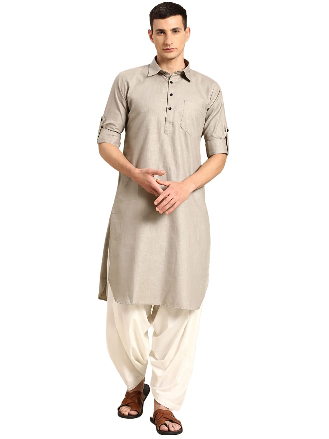 Men's Cotton Pathani Suit with Elastic Salwar Pajama