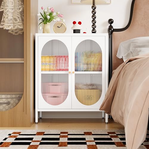 Fumedo Small 2 Transparent Door Metal Storage Side Buffet Cabinet