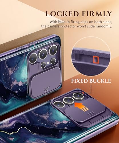 Image of GVIEWIN for Samsung Galaxy S24 Ultra Case, [Slide Camera Cover & Built-in HD Screen Protector] [2 Front Frames] Shockproof Military Grade Protective Marble Phone Case for S24 Ultra 6.8 inch(Floating)