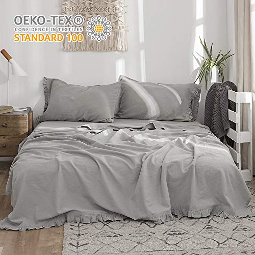 Simple&Opulence Belgian Linen Sheet Set with Ruffles - Queen Size - 4 Pieces