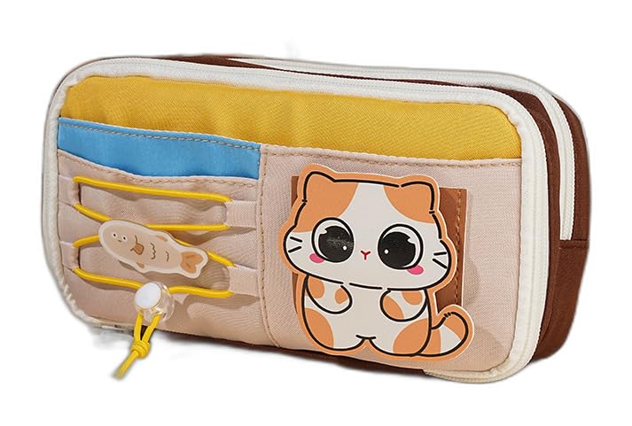 OSDUE Canvas School Bag Pencil Case, 3 Layer 6 Compartment Large Capacity, Aesthetic Pencil Pouch for Stationary, Cute Stationery for Kids, Pencil Case for Girls & Boys (Beige)-picture-23