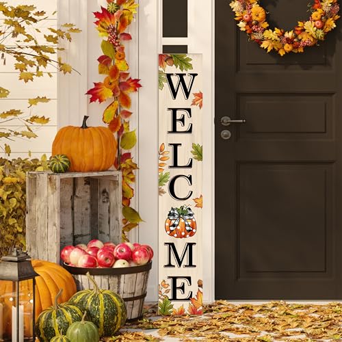 Fall Welcome Sign 47 inch Autumn Pumpkin Vertical Wooden Porch Si...