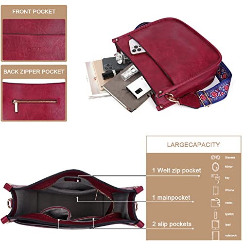 Image of HKCLUF Crossbody Bags for Women Trendy Vegan Leather Hobo Handbags With 2PCS Adjustable Guitar Strap Shoulder Bucket Bags