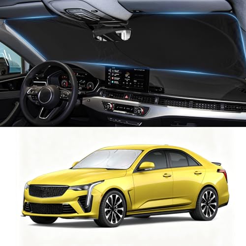 Image of Windshield Sun Shade for Cadillac CT4 2020-2026 Sedan Luxury /Sport Sunshade | Custom-Fit CT4 Sun Visor Protector, 99% UV Block Heat Silver Reflective Front Window Sun Shield
