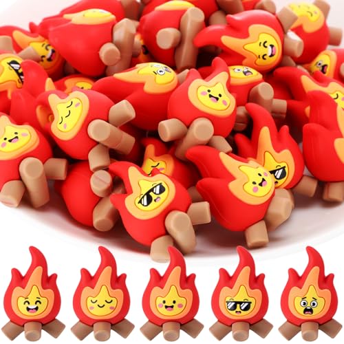 Soulchen Mini Fire Figurines - 1.4×1.2inch 5 Styles Flame PVC Small Fire Model, Campfire Decor for Garden Home Cake Toppers, Micro Landscape, Party Gifts(25 Pcs,Classic)