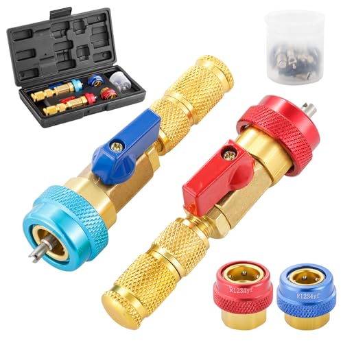 R134A R1234YF Valve Core Remover Tool, Air Conditioning Valve Core Remover Installer Tool Set for R134a R1234yf R22, High Low Pressure AC Valve Core Quick Remover Installer Tool (R134A/R1234YF)