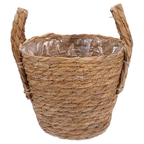 BIUDECO Maceta de Paja Trenzada 16 Cm para Plantas de Interior, Cesta Alta para Jardineras de Algas Marinas Membrana, Maceta Bohemia Portátil Adecuado para Suculentas y Flores