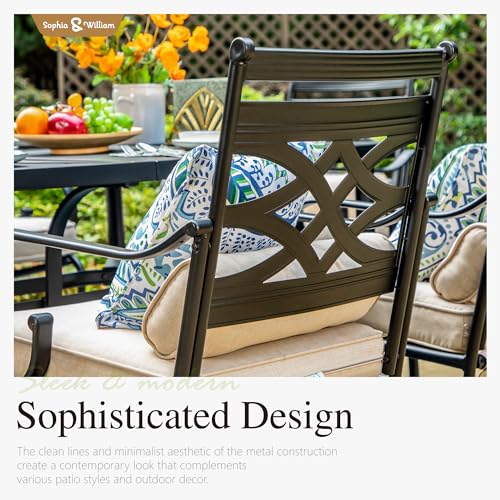 Sophia & William Patio Dining Set for 6 | 13ft Patio Umbrella Red | 4 Fixed Chairs | 2 Swivel Patio Dining Chairs | Removable Seat Cushions | Black 59" Patio Dining Table - Image 6
