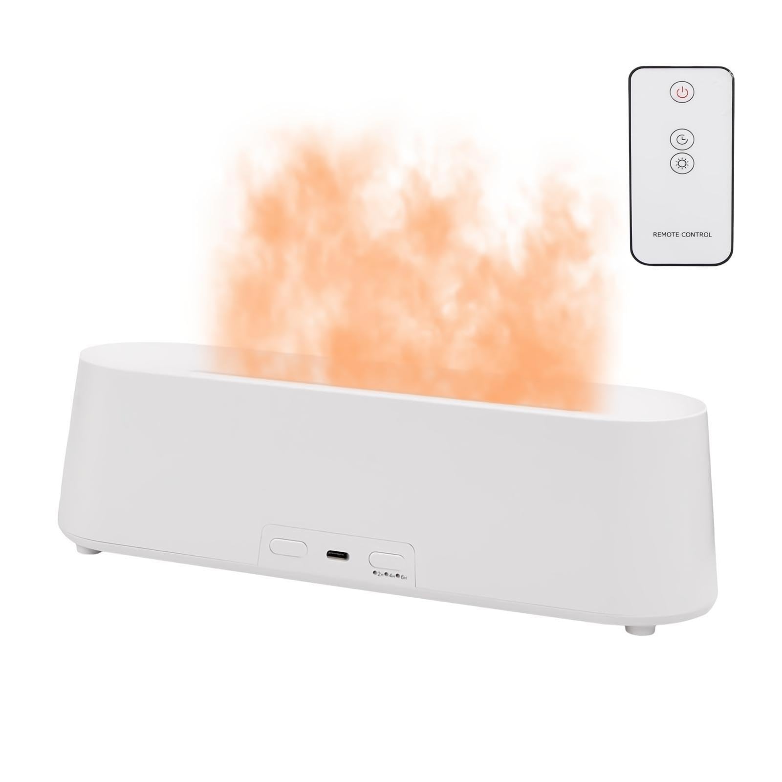 300ml Difusor de Aromas, Difusores de Aceites Esenciales con Efecto de Llamas, Difusor de Aceite Perfumado Electrico, Humidificador Ultrasónico, 7 Colores Lámparas de Aromaterapia para Hogar (Blanco)