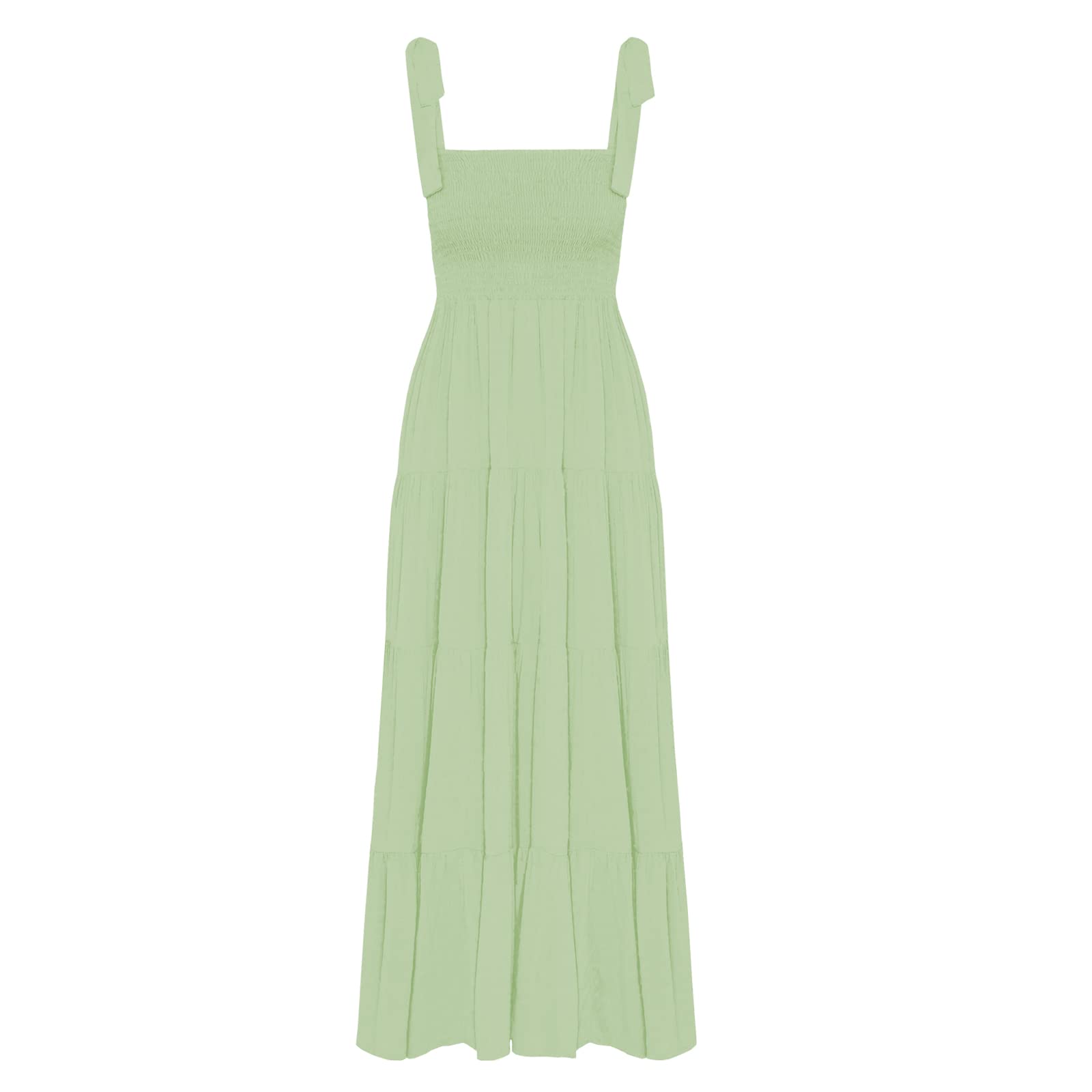 kinstell Women's Summer Boho Spaghetti Strap Square Neck Ruffle Casual Flowy Long Dress Beach Swing Party Maxi Dress