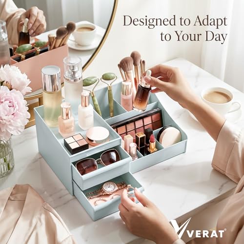 Image of VERAT Makeup Organizer Makeup Box Cosmetic Organizer Shelf Skincare Organizer Organisers for Cosmetics Vanity Organiser Cosmetic Storage Organizer Makeup Stand Storage Box and Organiser (Pink)