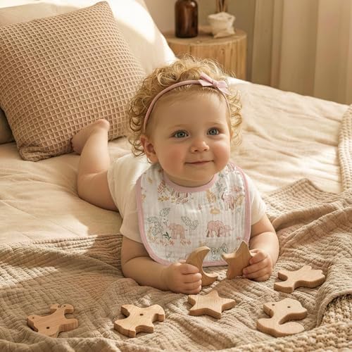 Image of Muslin Bibs for Baby Girl, Adjustable Fit for Drooling and Teething Toddler | 8Pk, 100% Cotton Surface & Multi-Layer Absorbent Core, Shrink-resistant & Fade-Proof, Gentle on Sensitive Newborn skin