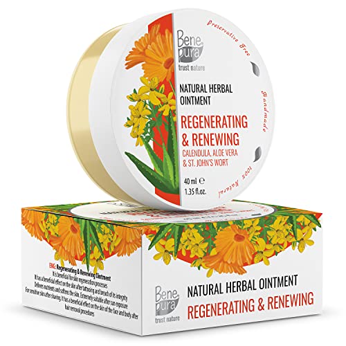 BenePura Pomada Caléndula para Quemaduras, Cicatrices y Heridas - Regenera y Alivio la Piel Después de Cortes y Quemaduras Solares - Ungüento Natural con Aloe Vera y Hierba de San Juan - 40 ml