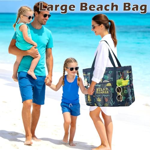 Image of Fammart Large Mesh Beach Bag for Women, Oversized Beach tote Swim Pool Bag