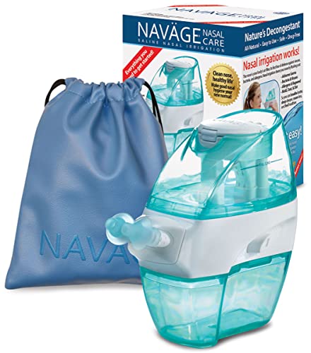 Navage Nasal Care Starter Bundle: Nose Cleaner and 20 SaltPod Capsules with Sky Blue Travel Bag