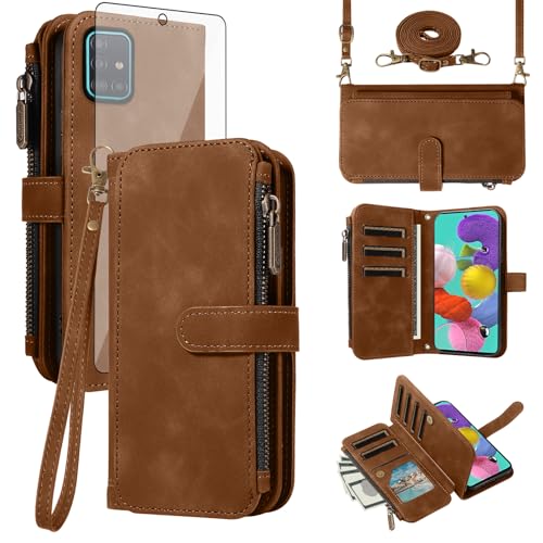 Coque portefeuille Galaxy A51 4G avec zip de rangement et bandoulière amovible