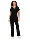 Scrubs for Women - V Neck Top and Bootcut Cargo Straight Pants with 12 Pockets
