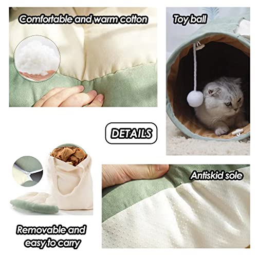 Image of EAEDMY Cat Rabbit Tunnel Bed Nest for Cats Indoor, with Collapsible Washable Soft Cushion, Plush Ball and Exercise Wheel Tube, Fit for Puppy Bunny Kitty Kitten Ferret