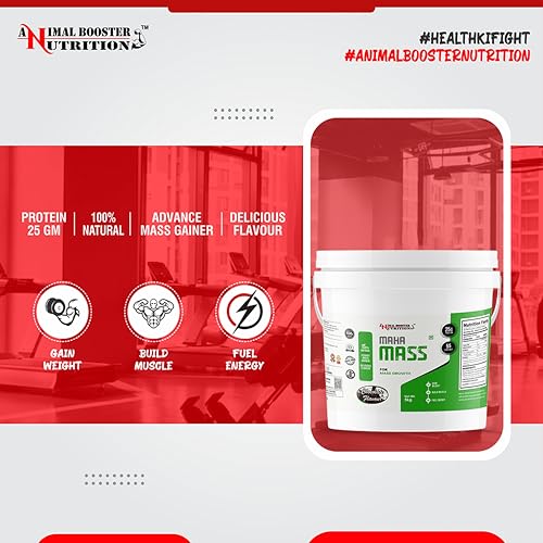 Image of Animal Booster Nutrition Maha Mass Gainer, 25 Grams of Protein in 90gm of Serving Helps in Gain Weight, Build Muscle & Fuel Energy (5Kg, Chocolate Flavor)