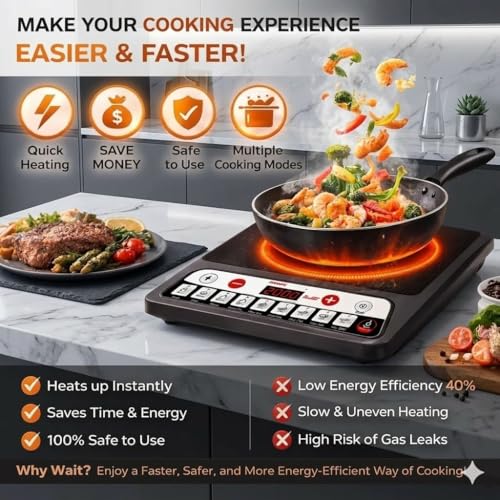 Image of Drumstone (15 Years Warranty) 2000W Portable Induction Cooktop - Fast Heating Electric Stove with Digital Display, Auto Shut-Off, Preset Cooking Modes & Energy-Saving Design