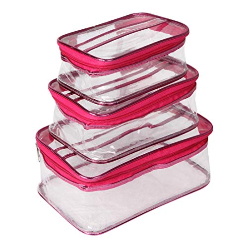 Trendifly Travel Transparent Pouch,Toiletry Bag Pouch, Makeup Cosmetics kit Jewellery Organizer Jewelry Kit Pouch Vanity Box, Medicine Accessories kit for Unisex (1 Set, Pink) (1 Set)