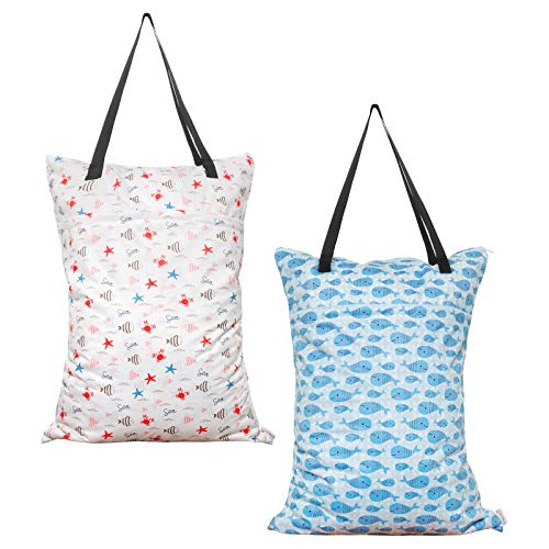 ALVABABY 2 Pack Large Wet Dry Bag Waterproof Hanging Cloth Diaper with Double Zippered Pockets 25x18 inches HL-YK6163
