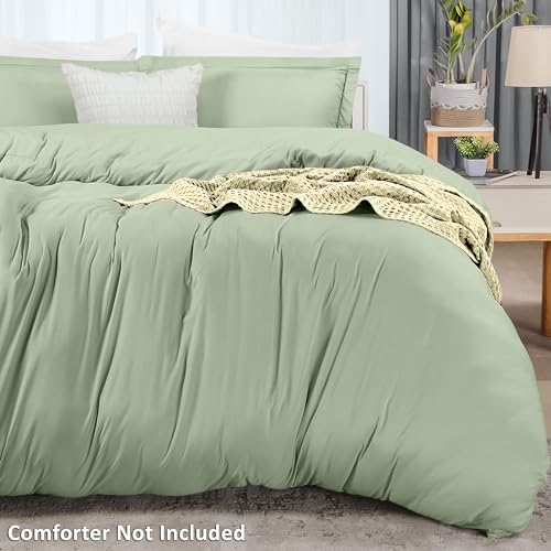 Utopia Bedding Duvet Cover Queen Size - 3 Piece with Zipper Closure - 1 Comforter Cover 90X90 Inches & 2 Pillow Shams 20X26 Inches (Sage) Comforter Not Included