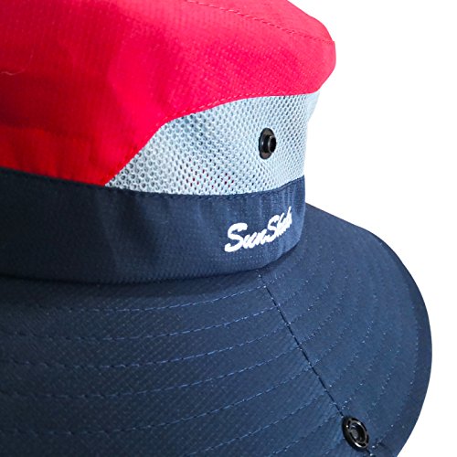 Muryobao Women's Sun Hat Outdoor Uv Protection Foldable Mesh Bucket Hat Wide Brim Summer Beach Fishing Cap Red Navy #TOP3