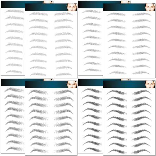 Eyebrow Tattoo 8 Sheets, 80 Pairs Eyebrow Tattoo Sticker Waterproof 4D Hair-Like Temporary Eyebrows Peel Off Brows Grooming Transfers Stickers Makeup for Women, Men, Girls, Black