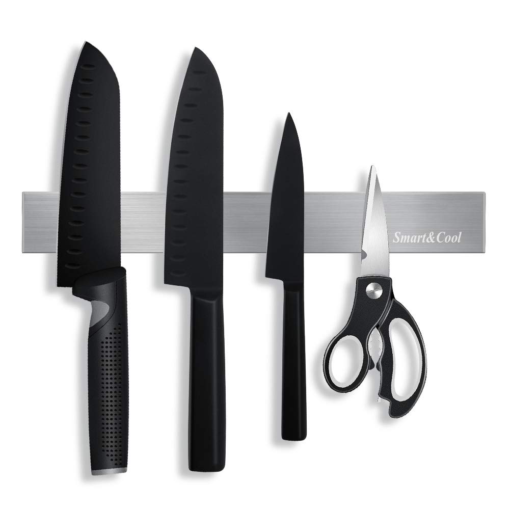 SMART&COOL Self-adhesive Magnetic Knife Holder, Magnetic Knife Strip for Wall Mounting, no Drilling (Stainless Steel-11.69 in)