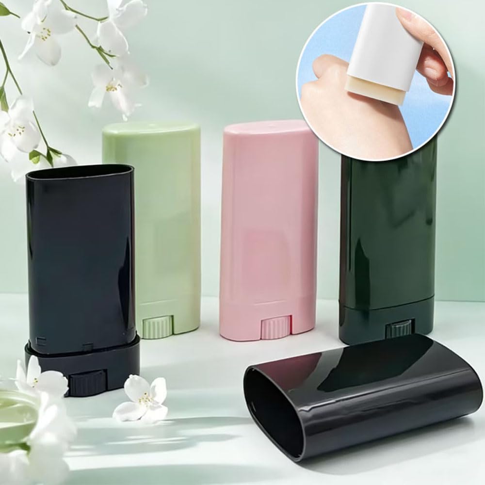 Leere Kunststoff-Lippenstift-Röhren, nachfüllbar, oval, Lippenbalsam, Reiseflaschen für solides Parfüm, Deodorant, tragbar, nachfüllbar, Lippenstift, Make-up-Behälter, 50 Stück (Teegrün)