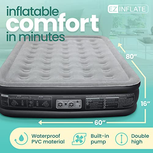 EZ INFLATE aufblasbare Luftmatratze mit eingebauter Pumpe, Luxus-Luftbett, aufblasbare Matratze für zu Hause, Camping, Reisen, luxuriöses Aufblasbett Queen schwarz / grau - Image 3