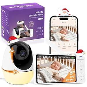 BURNNOVE Babyphone mit Kamera und App 5 Zoll Video Babyphone WLAN mit Verstellbarem Nachtlicht Automatischer Bewegungserkennung Weinerkennung Videoaufnahme Nachtsicht und Temperaturüberwachung