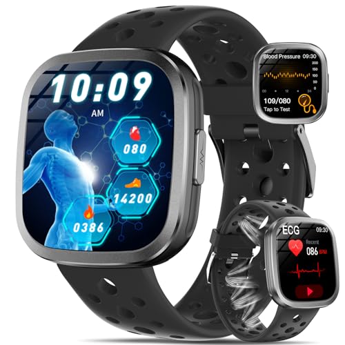 YYKY Reloj Inteligente con ECG+HRV/Tension Arterial/Ácιdo Úrιco/Lípιdos, 1.72'' Reloj Medidor con 24/7 Pulsometro/Temperatura Corporal/Sueño, Bluetooth Llamadas/SOS, Correa Transpirable