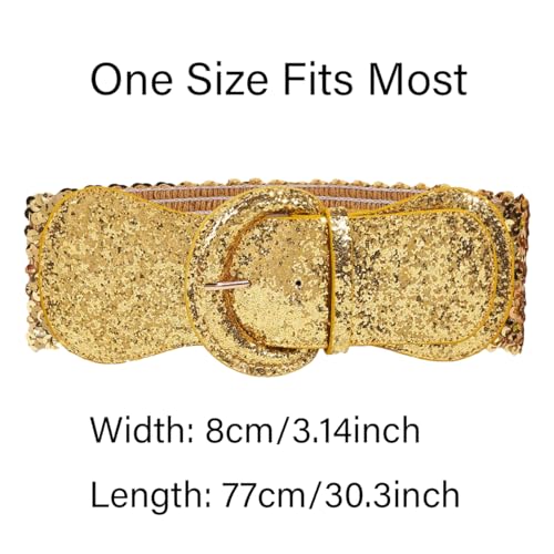 COTIM COYIN Womens Sequin Wide Buckle Stretchy Belt, Sparkly Glitter Vintage Elastic Belts for Dress Stretchy Waistband2