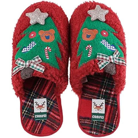 corifei Women Men's House Slippers For Winter With Arch Support Memory Foam Warm Faux Fur Cozy Fluffy Christmas Indoor Outdoor Cover