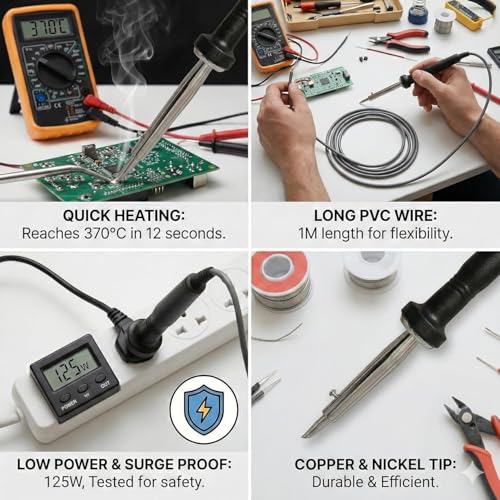 Image of 125W 220-230V Heat Pencil Tip Soldering Iron Kit with attachable element and Long PVC wire, Fast heating leak, and Surge Proof (Pack of 3)