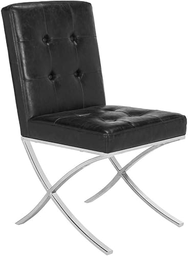 Safavieh Home Walsh - Silla auxiliar de piel sintética negra y cromada