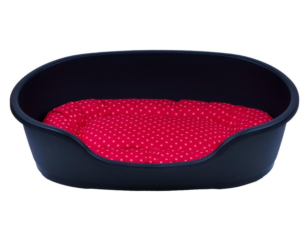 Adena Hundekorb 71x48 Cm Mit Kissen – Anthrazit & Rote Tupfen, Robustes Hundebett Für Innen/Außen