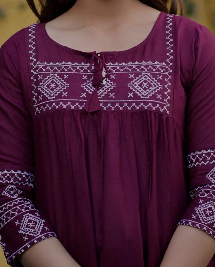 Image of Shiva Fab Short Kurti for Women | Embroidered Straight Rayon Kurta | Round Neck Full Sleeves Short Kurti for Women's Combo Pack of 2