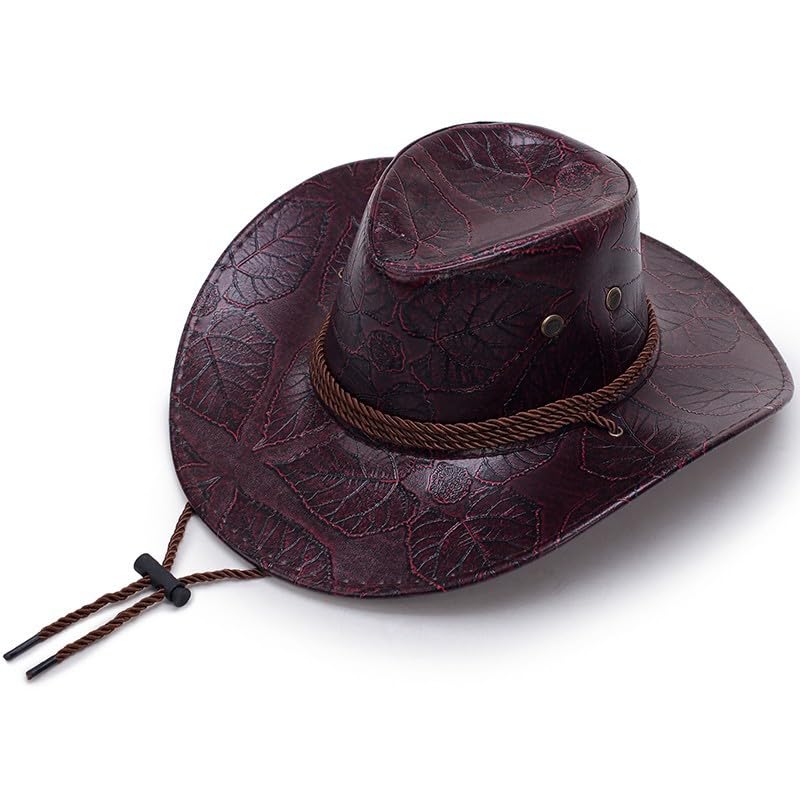 Leather Cowboy Hat for Men Women,Classic Western Hat with Wide Brim for Rainproof,Durable Cowgirl Outback Hat