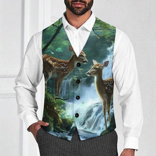 Deer Forests River Animal Men's Suit Vest Waistcoat Vests Formal Dress with 2 Pockets for Business Casual Tuxedo2