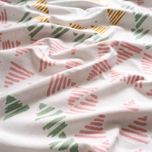 Image of Tranquebar Curtain Co. Window Curtains 5 Feet, 60-65% Room Darkening,Green-Pink Geometric Print, Cotton Curtains for Window, Cotton Curtains 5 Feet Long Set of 2,BackTab Loops,Aztec (152 cm)- Set of 2