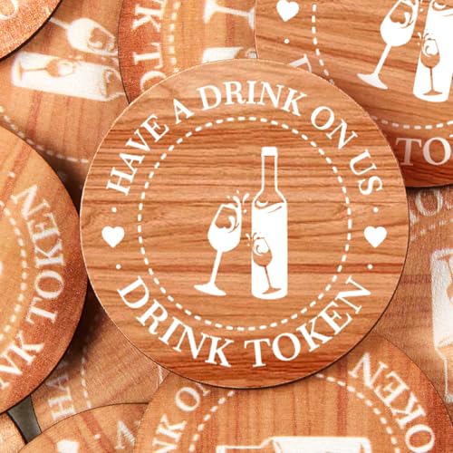 Image of Marsui 100 Pcs Wooden Drink Tokens Bulk for Wedding Party Personalised Drink Tickets Poker Chips for Guest Wedding Favors Beverage Birthday Party Bar Table Decoration Supplies(Highball Cup Pattern)