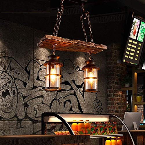 Suspension bateau bois rétro 2 lampes pour éclairage de bar et restaurant convivial
