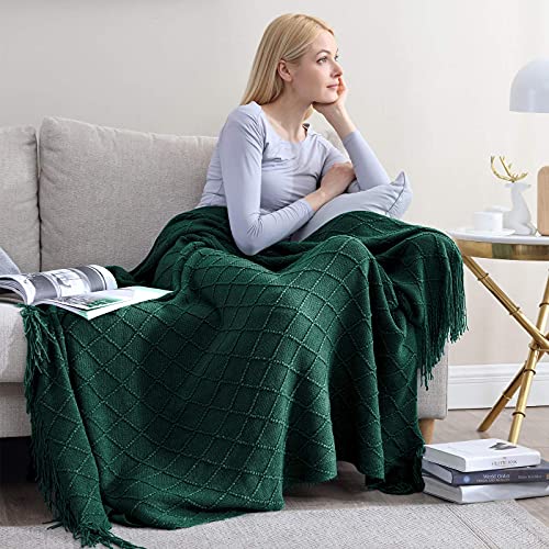 Walensee Throw Blanket For Couch, 50 X 60 Forest Green, Acrylic Knit Woven Summer Blanket, Lightweight Decorative Soft Nap Throw With Tassel For Chair Bed Sofa Travel Picnic, Suitable For All Seasons #TOP2