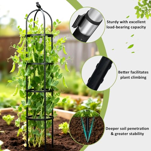 Image of Obelisk Trellis for Climbing Plants Outdoor, 6.2 FT Plant Support for Tomato, Rose, Flowers, Grape, Pea, Cucumber, Rustproof Plastic Coated Metal Plant Tower for Potted Plants - 1PC Garden Trellis